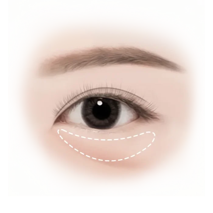 Diagram showing under-eye area outlined with dashed line.